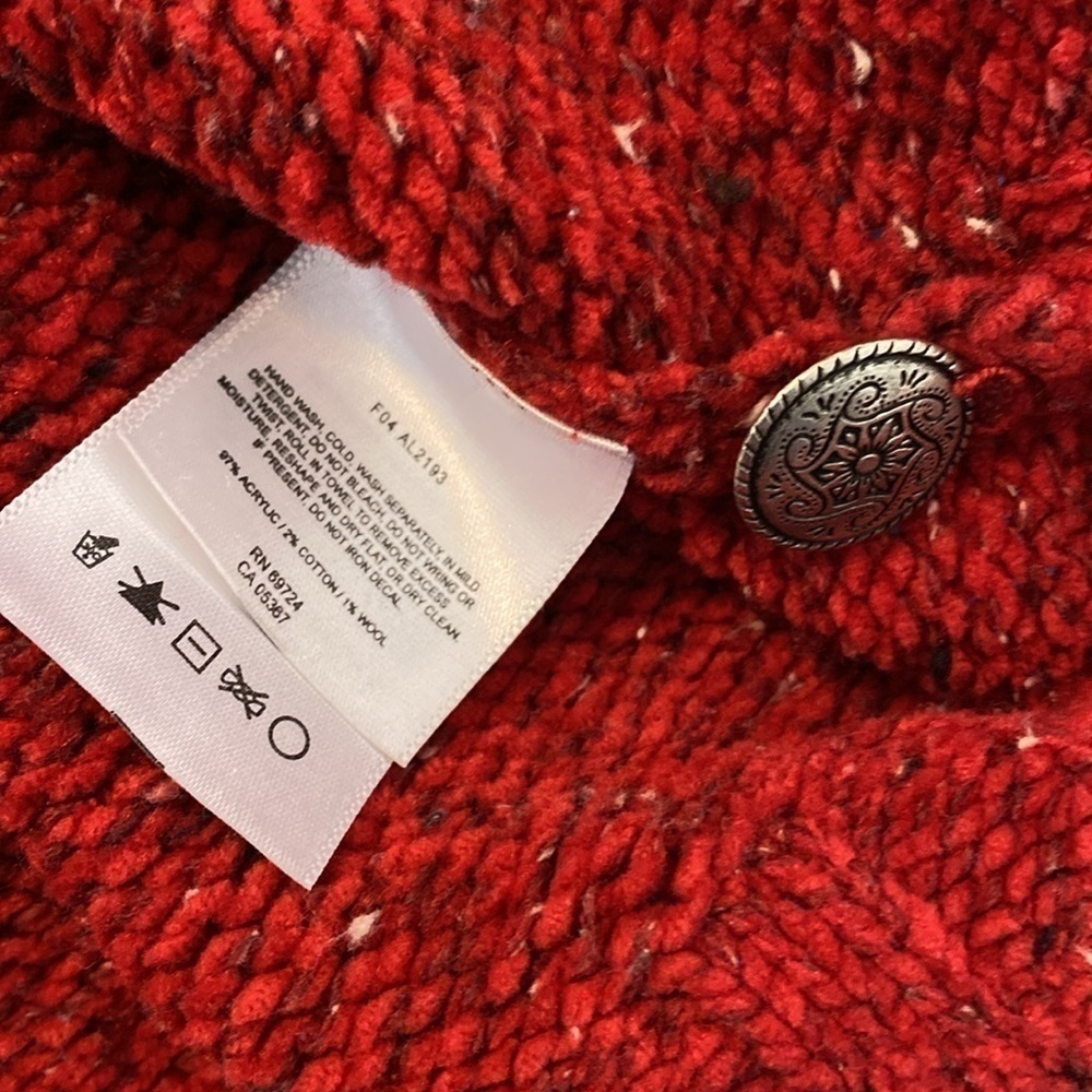 Columbia wool blend red speckled full button down cozy pocket sweater la… - Picture 9 of 10